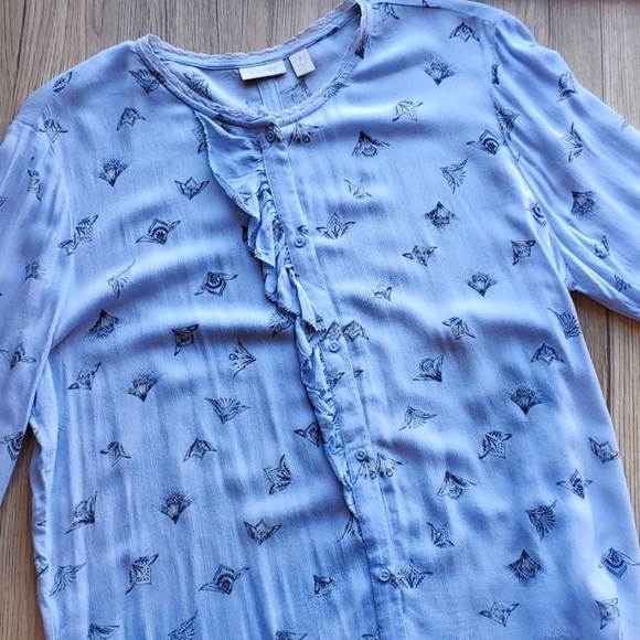 Hinge Light Blue Peasant Top L NWT - Picture 1 of 7